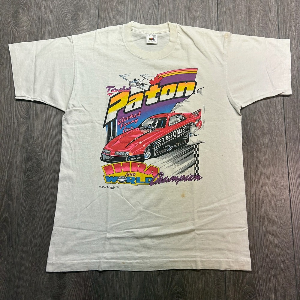 Vintage 1994 Todd Paton IHRA World Champion Racing T-Shirt Large White 90s Car